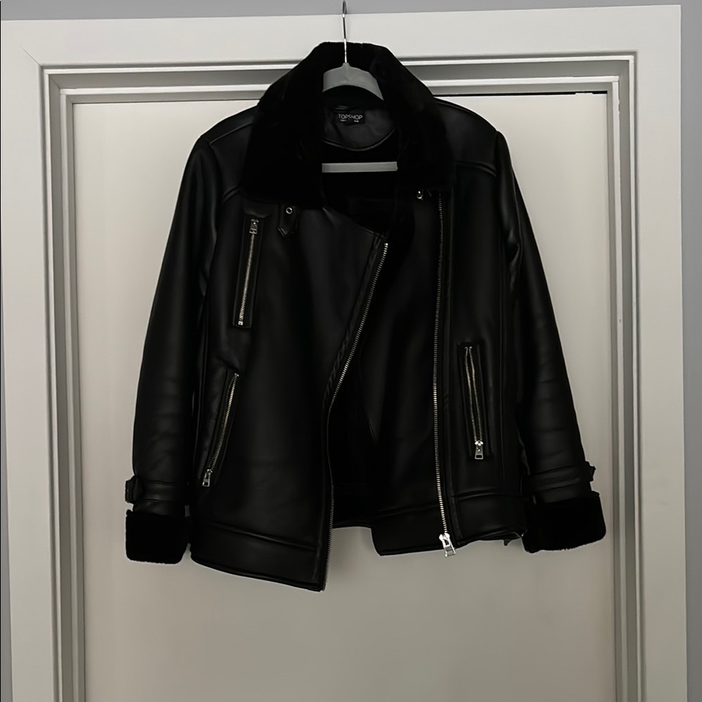 Topshop Faux Leather Moto Jacket
